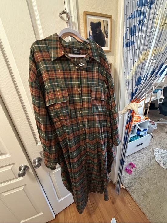 Dressed in LALA Dresses & Skirts - Dressed in LALA Green and Brown Plaid Long Sleeve Shirt Dress